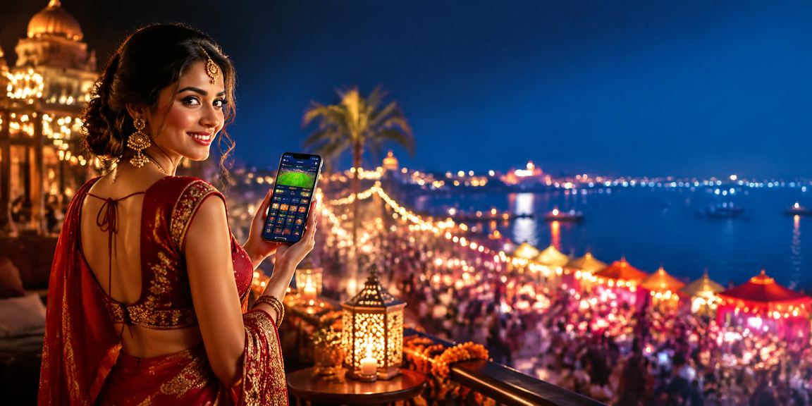 Indian woman enjoying cricket betting on mobile device